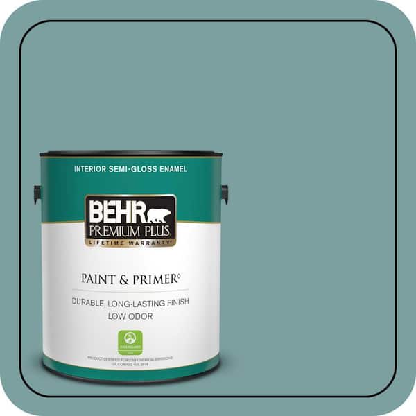 BEHR PREMIUM PLUS 1 gal. #S440-4 Tower Bridge Semi-Gloss Enamel Low Odor Interior Paint & Primer