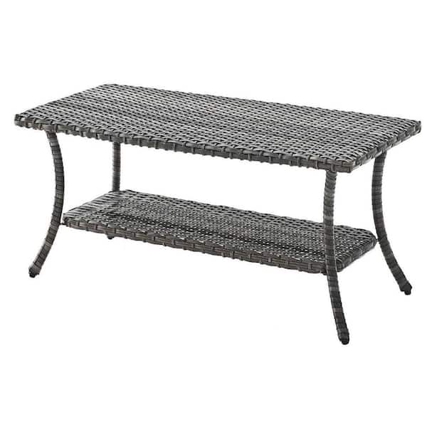 Mixed Grey Rectangular Wicker Outdoor Coffee Table with Storage