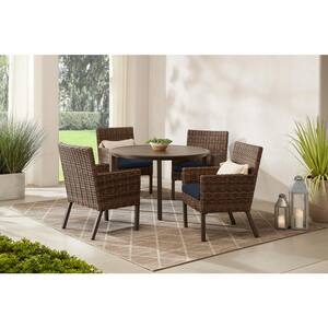 Fernlake 5-Piece Brown Wicker Outdoor Dining Set with CushionGuard Midnight Cushions