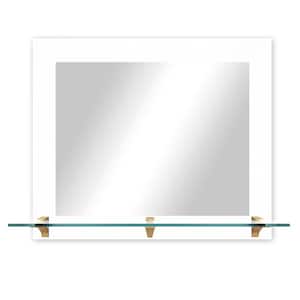 Modern Rustic (25.5 in. W x 21.5 in. H) White Mirror with Tempered Glass Shelf and Brass Brackets