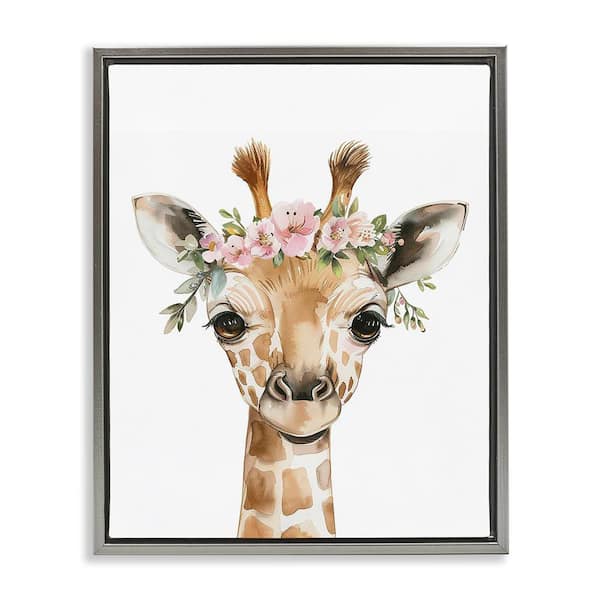 Stupell Industries Nursery Floral Giraffe by LSR Design Studio Gray Floater Frame Animal Graphic Art Print 31 in. x 25 in.