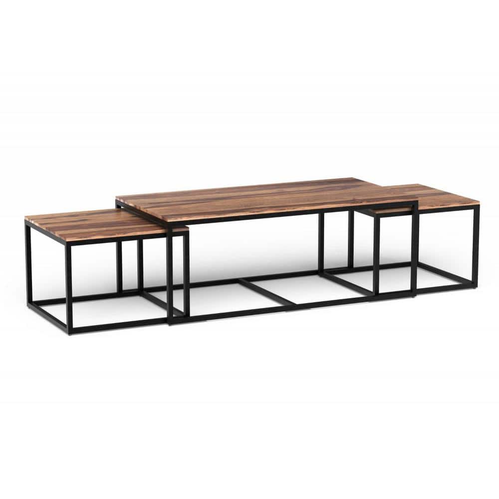 Contemporary Sheesham Wood & Metal Nesting Coffee Table Set