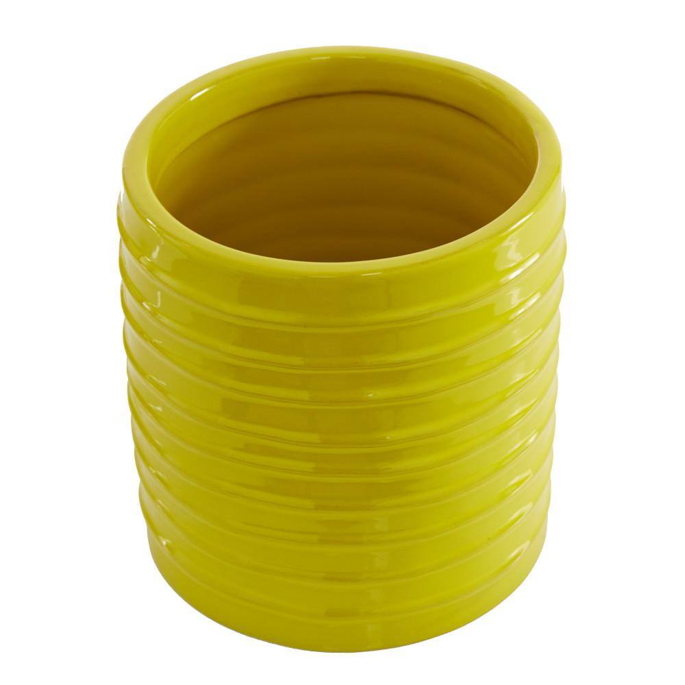 Yellow Ceramic Farmhouse Canister Set with Grooves