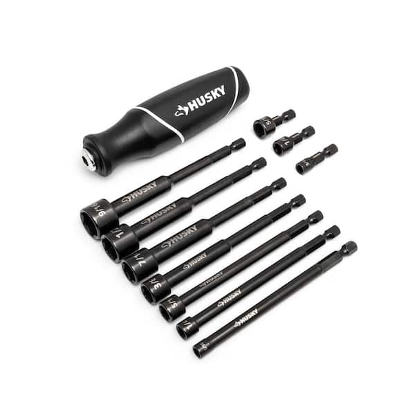Husky - BITE SAE Impact Ready Interchangeable Nut Driver Set with Cushion-Grip Handle (10-Piece)