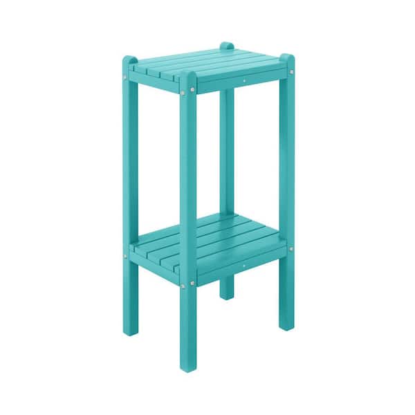 Laguna Plastic Indoor/Outdoor Patio Side Table with Storage Shelf Turquoise