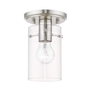 Munich 5 in. 1-Light Brushed Nickel Semi-Flush Mount with Clear Glass