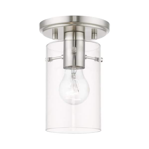 Livex Lighting Munich 5 in. 1-Light Brushed Nickel Semi-Flush Mount with Clear Glass