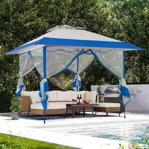 13 x 13 ft. Pop Up Gazebo with Netting Outdoor Patio Portable Canopy in Blue