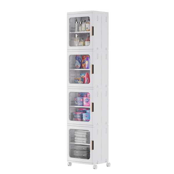 Slim Storage Cabinet White 65.4 in. Accent Cabinet Office Storage Cabinet with 4 Adjustable Shelves, Anti-Tip Design