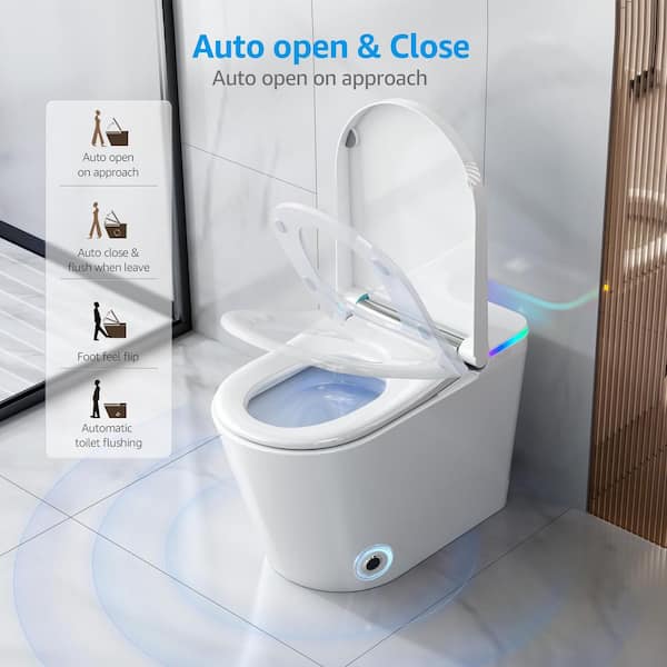 1.28 GPF Elongated Toilet Tankless Smart Toilet with Bidet Built In Auto Flushing Heated Seat Warm Dryer In White