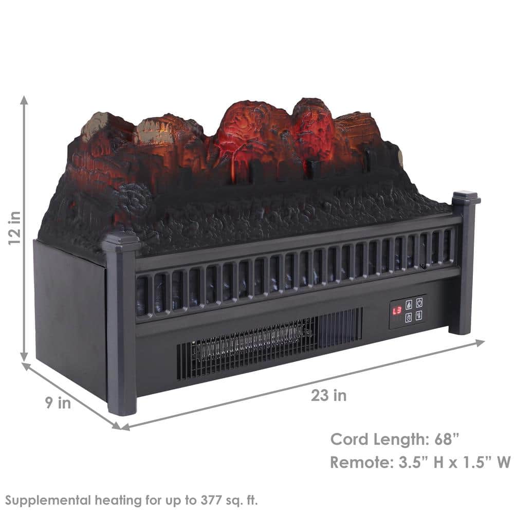 23'' Black Electric Log Fireplace Insert Heater with Remote