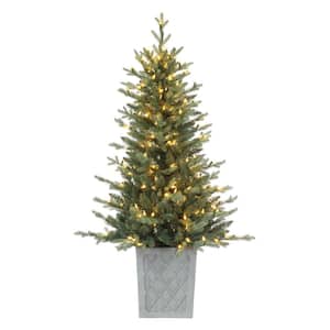 4.5 ft. Green Pre-Lit LED Barcelona Blue Mixed Potted Artificial Tree