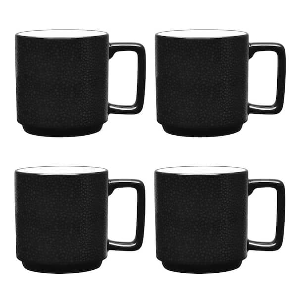 Noritake Colortex Stone Black 16 oz. Porcelain Mugs, (Set of 4)
