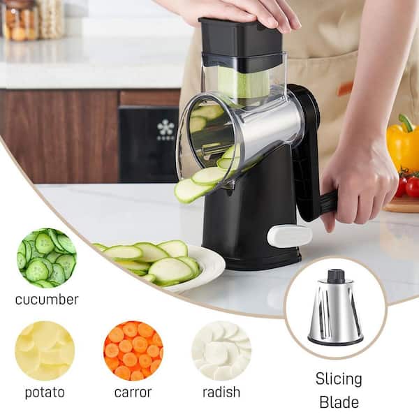 Rotary Cheese Graters with 4 Blades, Hand Crank Cheese Grater with Waffle Slicer, Cheese Shredder with Suction Base