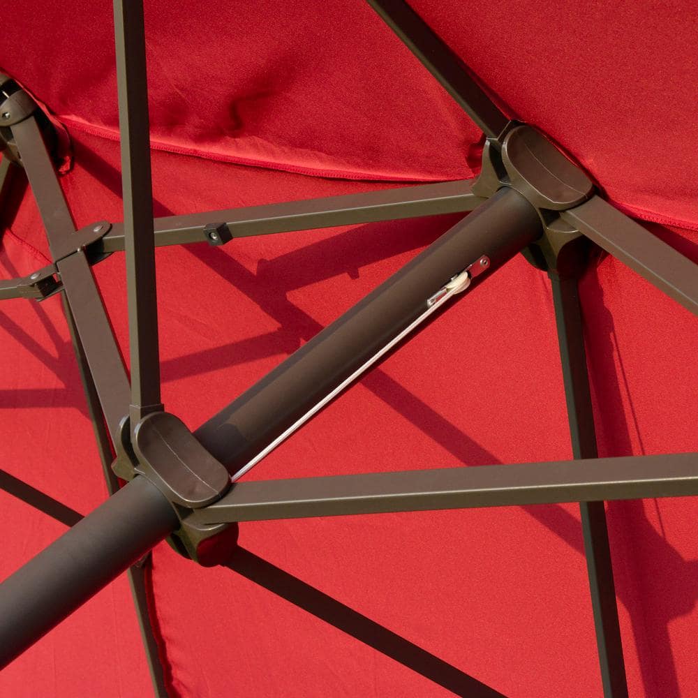 Wine Red Rectangular Steel Market Patio Umbrella with Stand