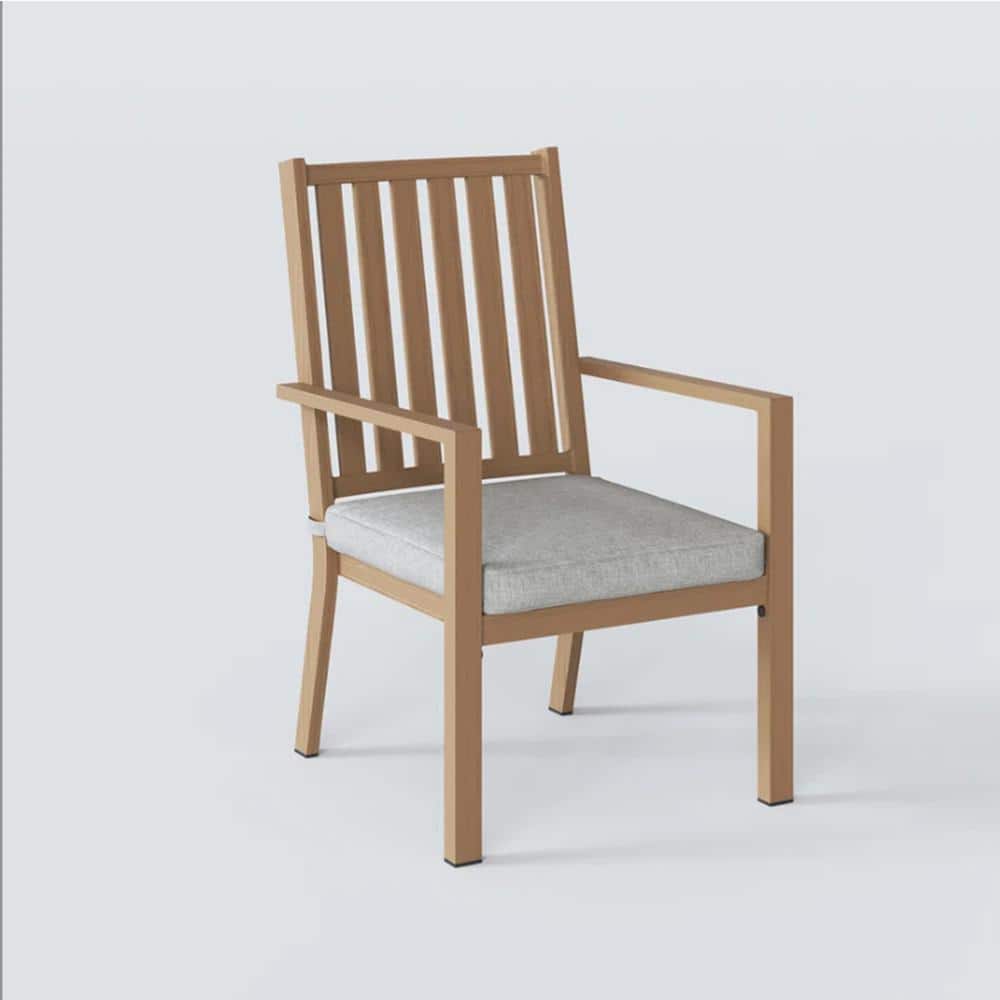 Wood Color Aluminum Outdoor Patio Dining Chair with Gray Cushions (2 Packs) price history on PriceWatchPro
