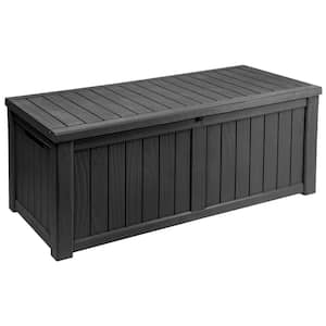 120 Gal. Waterproof Resin Deck Box, Indoor Outdoor Large Lockable Storage Box, Dark Grey