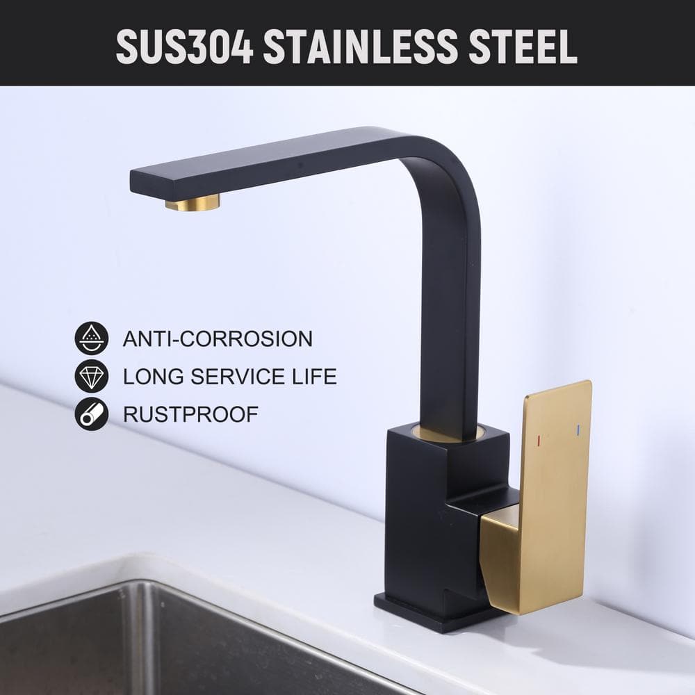 Polished Black and Gold Stainless Steel Single Handle Bar Faucet