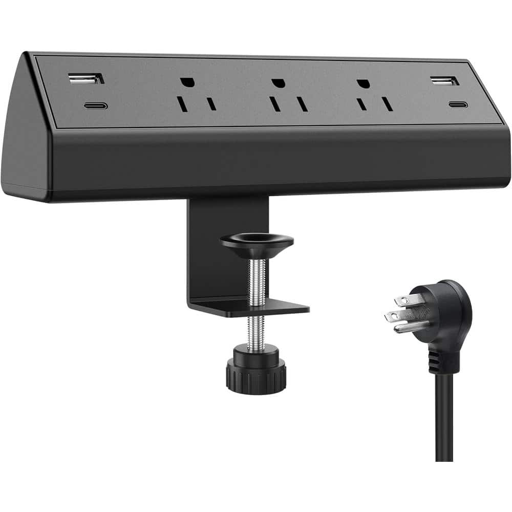 6 ft. Cord Flat Plug 3-Outlets Desk Clamp Power Strip Surge Protector with 2 USB-A, 2 USB-C 20-Watt Ports in Black price history on PriceWatchPro