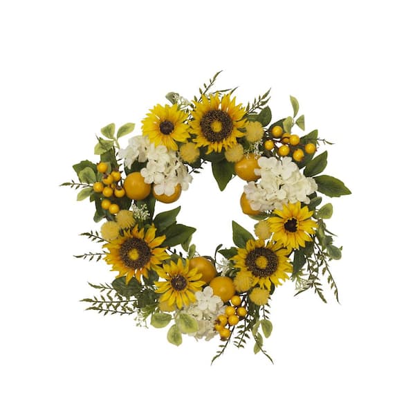 GERSON INTERNATIONAL 22 in. D Sunflower and Lemon Wreath