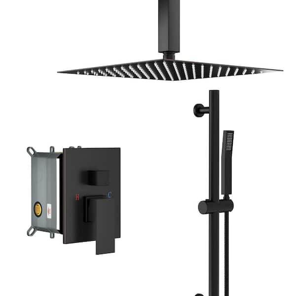 matrix decor 1-Spray Patterns with 2.5 GPM 16 in. Ceiling Mount Dual Shower Heads with Slide Bar in Spot Resist Oil Rubbed Bronze