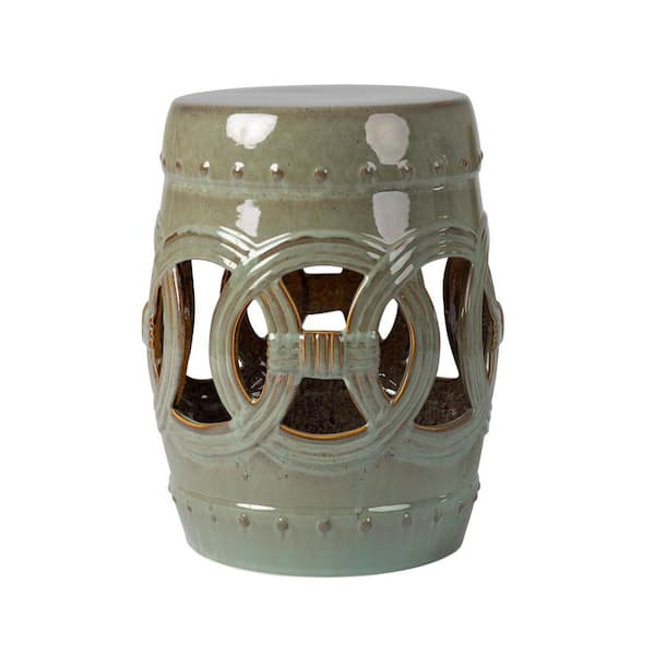 BALKENE HOME Large Medallion Olive Jade Green Ceramic Garden Stool