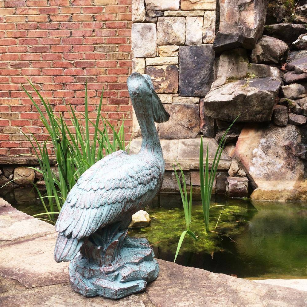 20" Bronze Patina Pelican Nautical Garden Statue