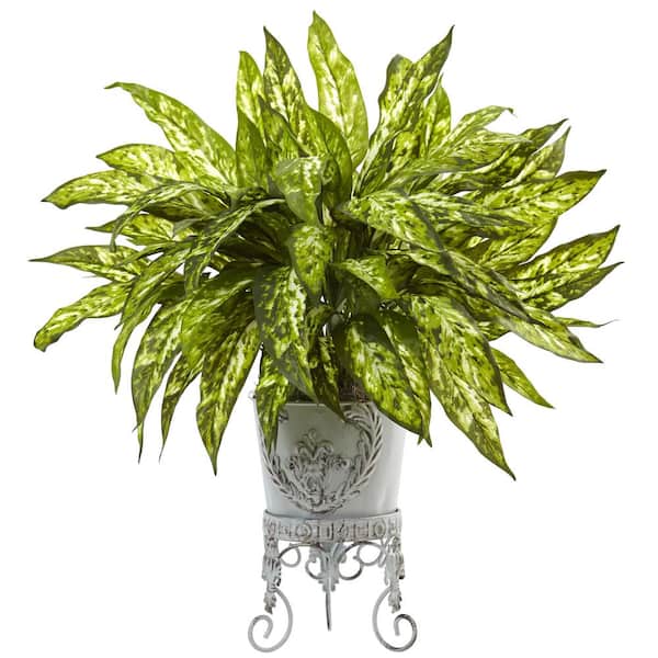 Nearly Natural Artificial Aglaonema with Metal Planter