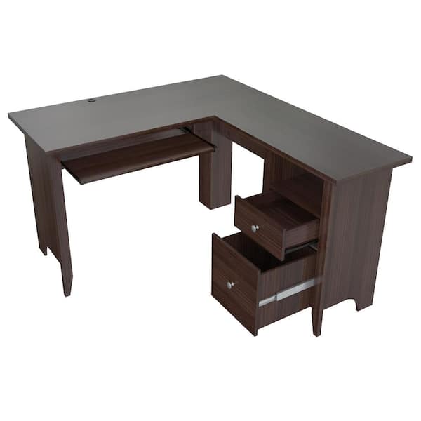 Inval 53 1 In Espresso Wengue L Shaped, L Shaped Glass Computer Desk With Drawers
