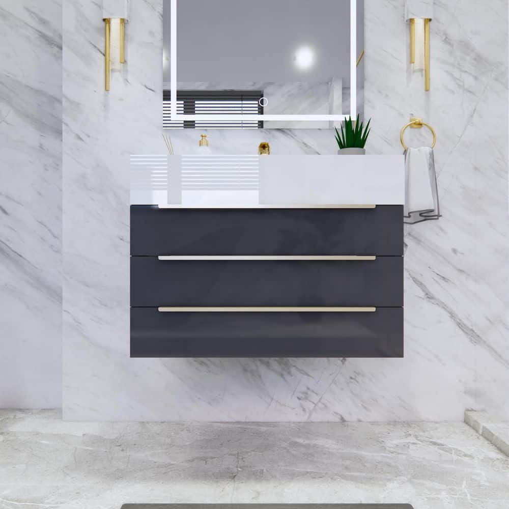 Bethany 30 in. W x 20 in. D x 22 in. H Single Sink Floating Bath Vanity in Gloss Gray with White Acrylic Top price history on PriceWatchPro