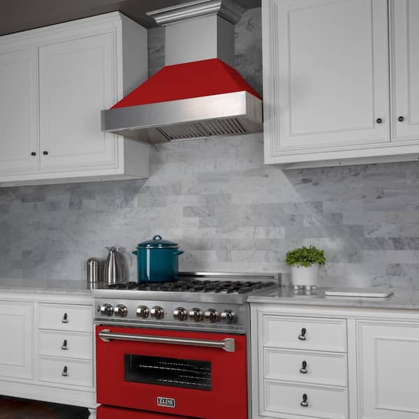 30 in. Legacy Dual Fuel Range with 4 Burners and Electric Convection Oven in Satin Stainless Steel and Red Matte Door
