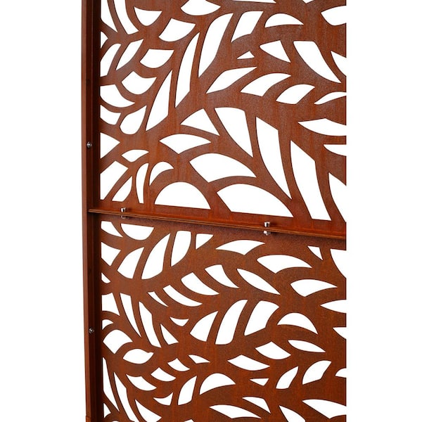 Runesay Outdoor 76 in. H x 48 in. W Metal Privacy Screen in Rust Red for Deck Balcony Patio