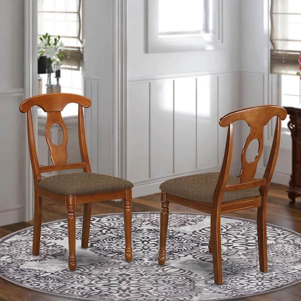 East West Furniture Saddle Brown Linen Fabric Upholstered Wood Chairs With Cushion, Set of 2