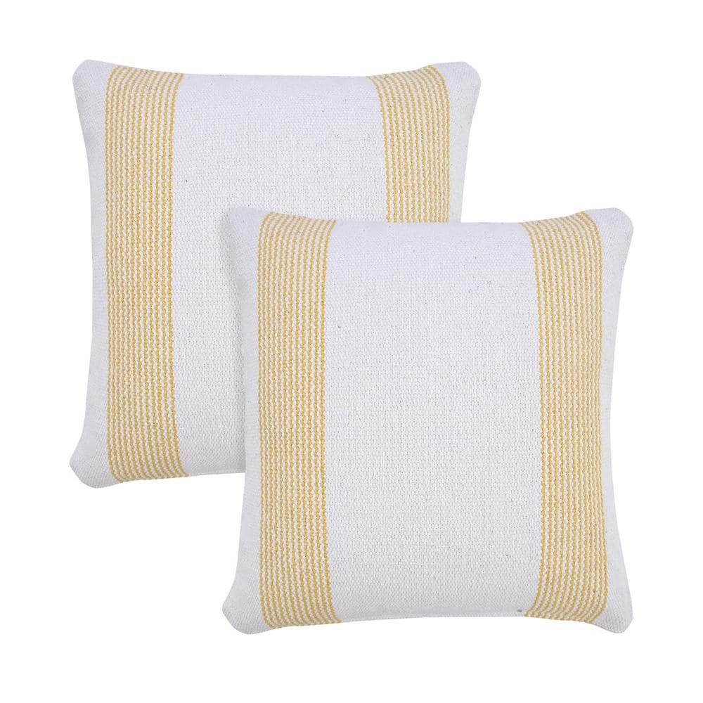 Cabana Yellow/White Striped Hand-Woven 20 in. x 20 in. Indoor Throw Pillow 