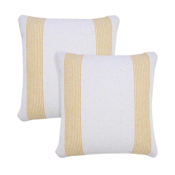 Unbranded Cabana Yellow/White Striped Hand-Woven 20 in. x 20 in. Indoor Throw Pillow Set of 2