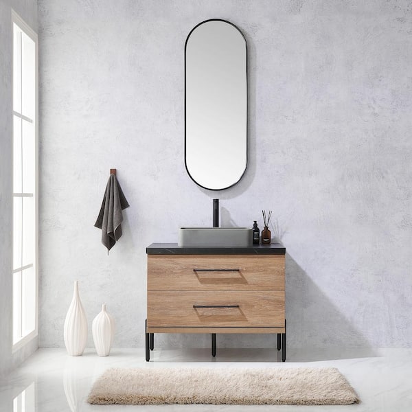 Trento 36 in. W x 21.7 in. D x 34.6 in. H Single Sink Bath Vanity in North Oak with Black Sintered Top