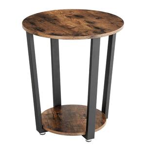 19.7 in. Brown and Black Round Wood End Table with Storage Shelf