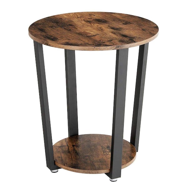 Benjara 19.7 in. Brown and Black Round Wood End Table with Storage Shelf