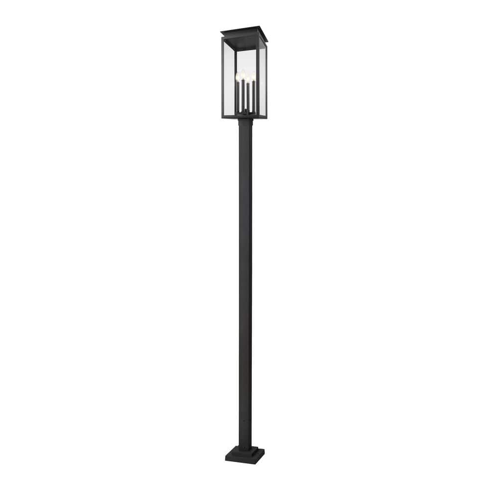 Nova 4 Light Black Aluminum Hardwired Weather Resistant Outdoor Post Light 