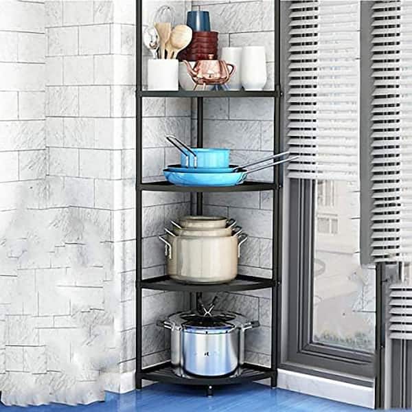 Stainless Steel 5-Tier Corner Shelf Rack Kitchen Organizer Free Standing Pot Rack Space Saving Design