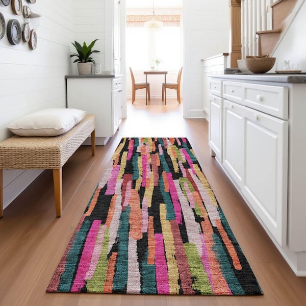 Mayfield Premium Machine Washable Abstract AMF1079 Pink 2 ft. 3 in. x 7 ft. 6 in. Runner Rug