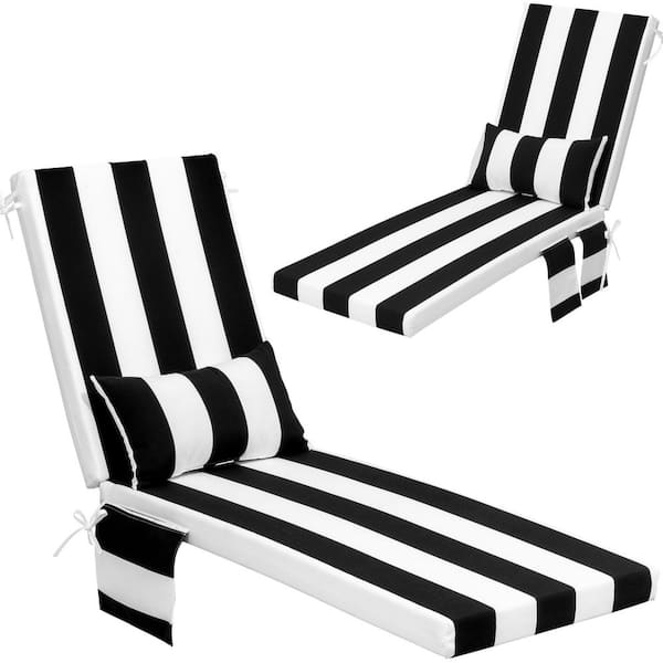 Unbranded 72 in. x 21 in. 2-Piece Outdoor Polyester Patio Chaise Lounge Cushion in Black and White