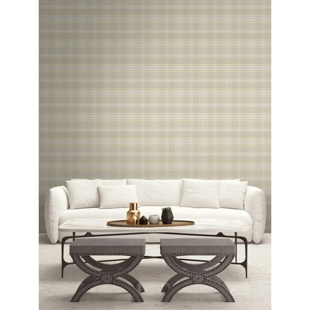 Cream and Yellow Tartan Non-Pasted Washable Wallpaper Roll