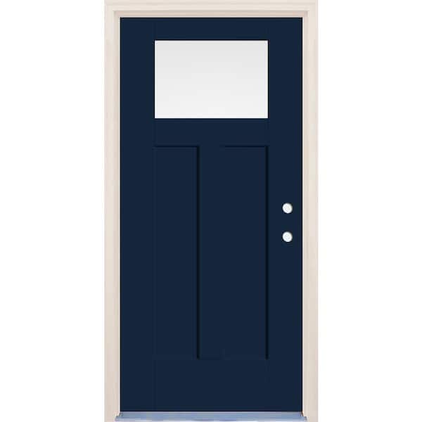 Builders Choice 36 in. x 80 in. Left Hand 1-Lite Indigo Painted Fiberglass Prehung Front Door with 4-9/16 in. Frame and Nickel Hinges