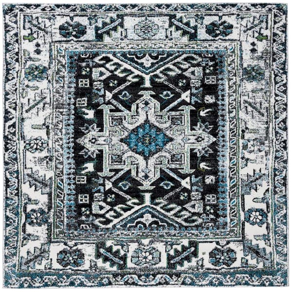 SAFAVIEH Vintage Hamadan Dark Gray/Ivory 7 ft. x 7 ft. Floral Border Square Area Rug