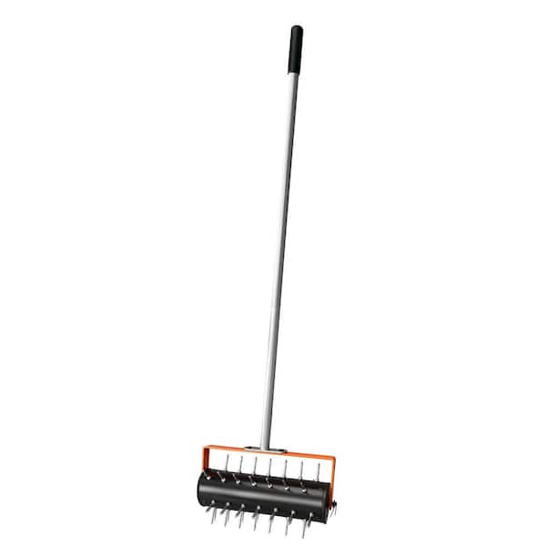 WELLFOR 18 in. Black Manual Garden Rolling Lawn Aerator Filled