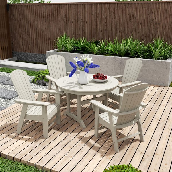 Altura Outdoor Patio Weather Resistant Sand 5-Piece HDPE Plastic Round Table Dining Set
