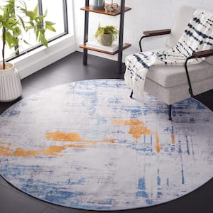 Tacoma Gray/Blue 6 ft. x 6 ft. Machine Washable Abstract Distressed Round Area Rug