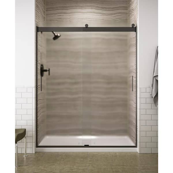 KOHLER Levity 56-60 in. W x 74 in. H Frameless Sliding Shower Door in Anodized Dark Bronze with 1/4 in. Thick Frosted Glass