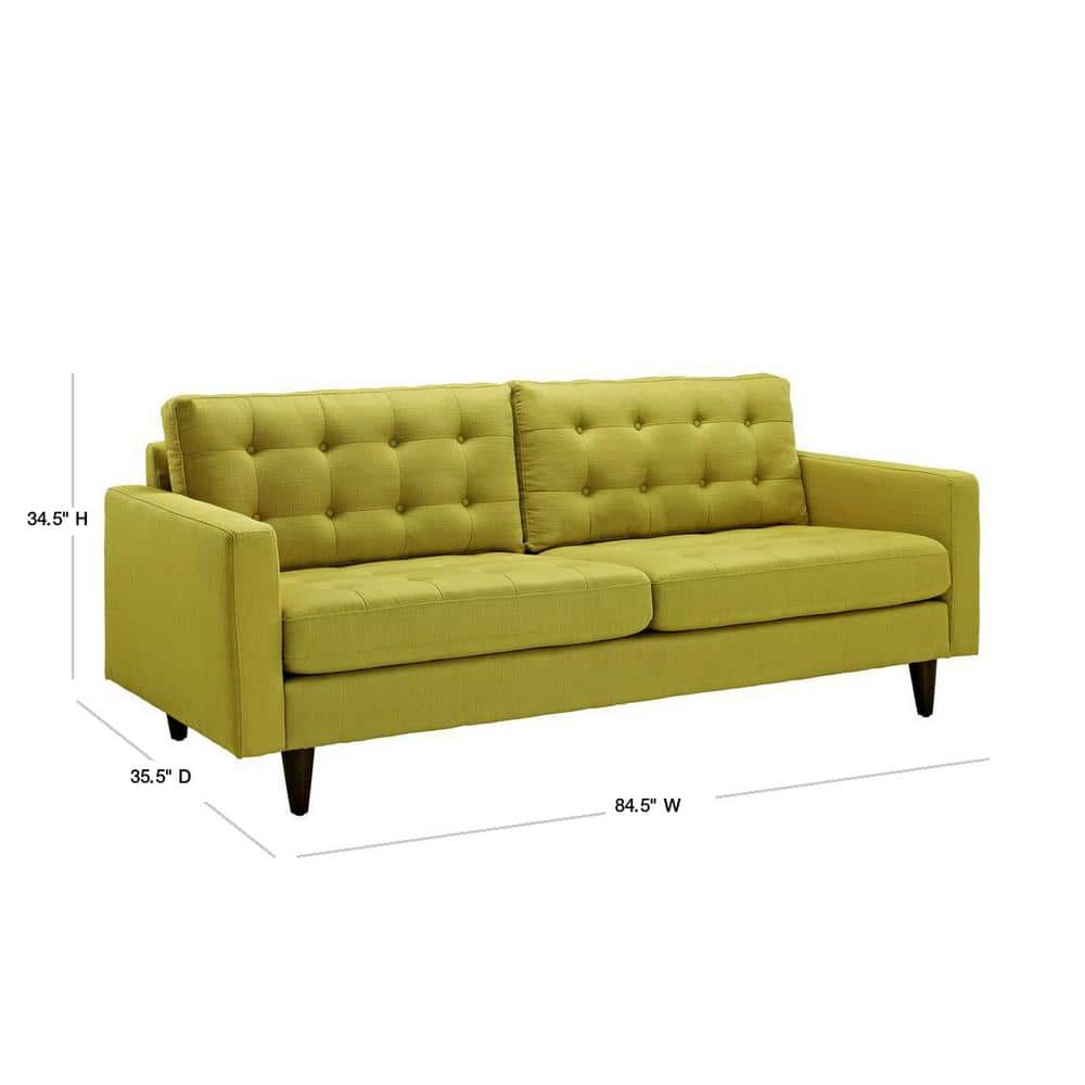 Empress Wheatgrass Tufted Fabric Sofa with Solid Wood Legs
